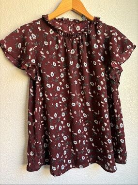 Forever 21 Burgundy Floral Ruffle Top